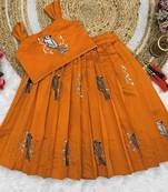 Kids Orange New south Indian traditional pattu pavadai Jacquard Lehenga choli for girls dress