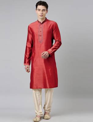 Maroon silk embroidery kurtas 1