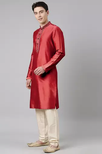 Maroon silk embroidery kurtas