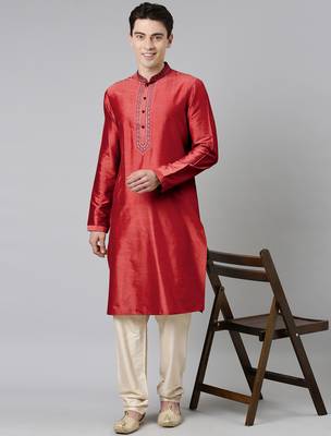 Maroon silk embroidery kurtas 4