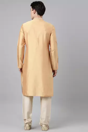 Beige silk embroidery kurtas