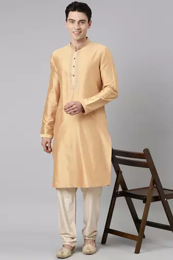 Beige silk embroidery kurtas