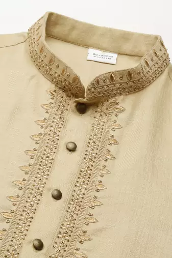 Beige cotton dori embroidered kurta