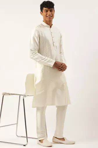Cream dori embroidered kurtas