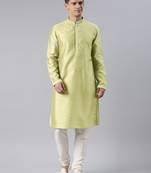 Dusty green self jacquard art silk embroidered kurtas