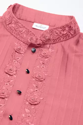 Onion pink embroidered kurtas