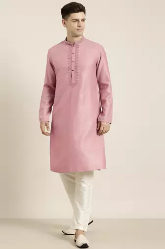Old rose cotton dori embroidered kurta
