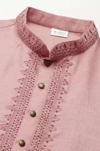 Old rose cotton dori embroidered kurta
