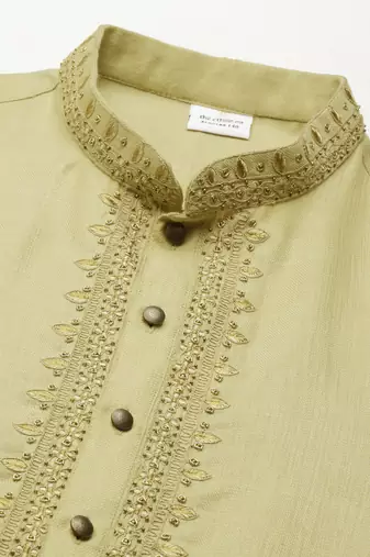Begish green cotton dori embroidered kurta