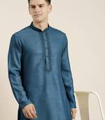 Denim blue cotton dori embroidered kurta