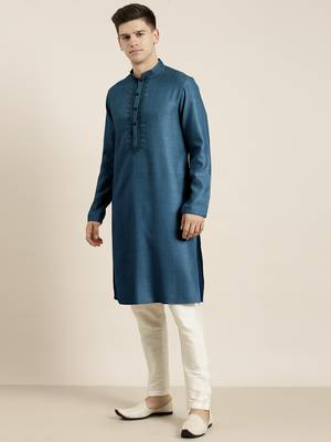 Denim blue cotton dori embroidered kurta 4