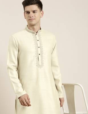 Cream cotton dori embroidered kurta 1