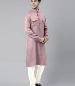 Old rose cotton pathani kurtas with patch pocket