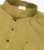 Greenish yellow cotton pathani kurtas with patch pocket