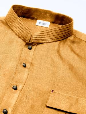Mustard cotton pathani kurtas with patch pocket 1