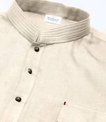Cream cotton pathani kurtas with patch pocket