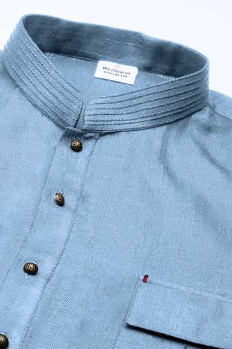 Light blue cotton pathani kurtas with patch pocket