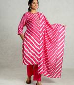 Pink muslin silk kurta pant set with dupatta