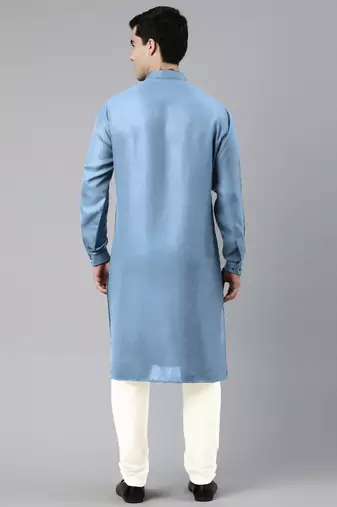 Light blue cotton pathani kurtas with patch pocket
