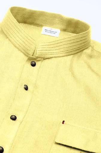 Yellow cotton pathani kurtas with patch pocket