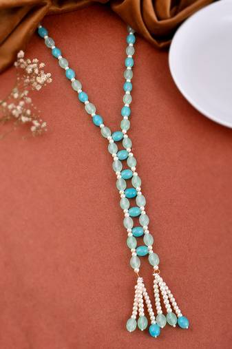 Gold-plated pearls tasselled necklace