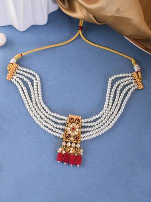 Traditional gold tone kunden pearls necklace for womens 1