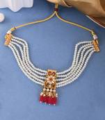 Traditional gold tone kunden pearls necklace for womens