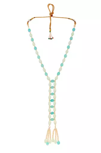 Gold-plated pearls tasselled necklace