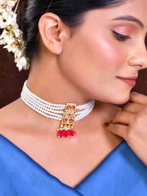 Traditional gold tone kunden pearls necklace for womens 2