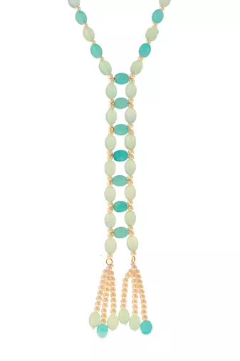 Gold-plated pearls tasselled necklace