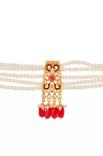 Traditional gold tone kunden pearls necklace for womens