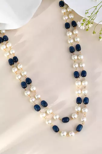 Gold-plated pearls tasselled necklace