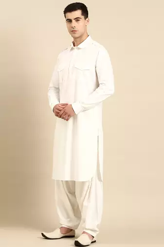 Off white fine cotton pathani with salwar