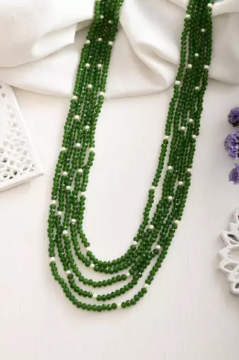 Five layer green color crystal beads necklace