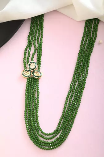 Kundan five layer crystal beads necklace