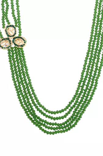 Kundan five layer crystal beads necklace