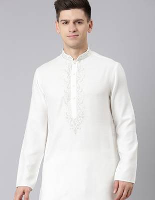 Cream cotton dori embroidery kurta 1