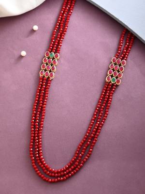 3 layer  kundan & red  beads necklace 2