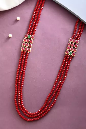 3 layer  kundan & red  beads necklace