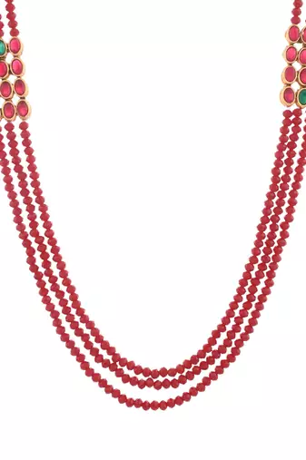 3 layer  kundan & red  beads necklace