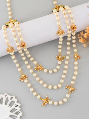 3 layer pearl & kundan beads gold-plated  necklace 1