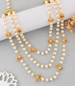 3 layer pearl & kundan beads gold-plated  necklace