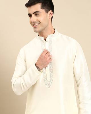 Creame silk dori embroidered kurtas 1
