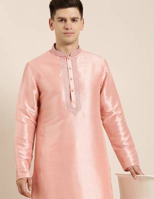 Peach silk embroidered kurtas 1