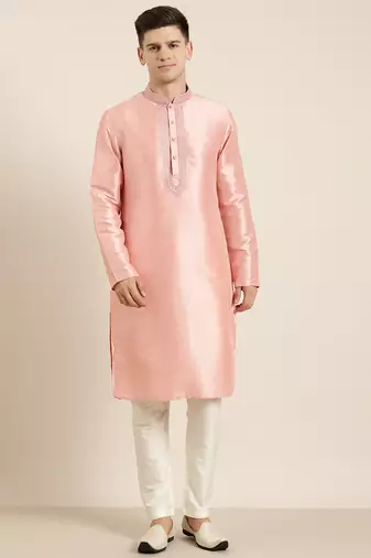 Peach silk embroidered kurtas