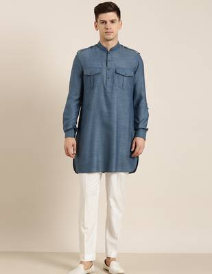 Denim blue cotton short pathani 2