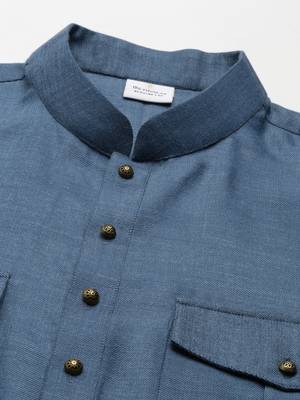 Denim blue cotton short pathani 3