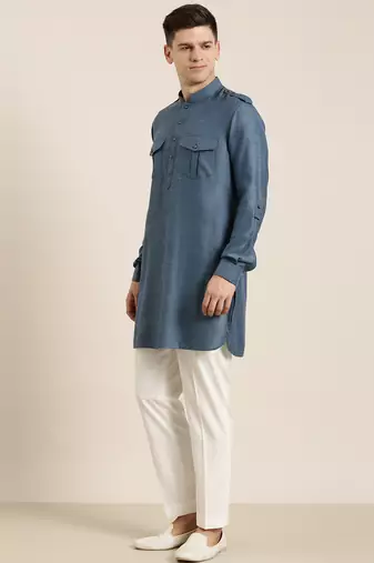 Denim blue cotton short pathani