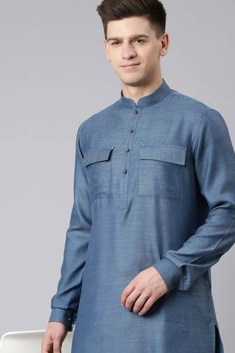 Denim blue pathani kurtas