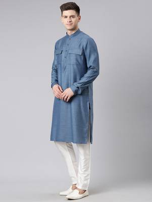 Denim blue pathani kurtas 4